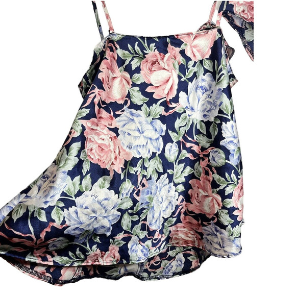 Kathryn 80s Vintage Navy Floral Camisole & Tap Shorts Lingerie Set Small - Picture 6 of 9